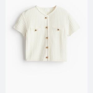 H&M Cream Textured Cardigan with Gold Button
